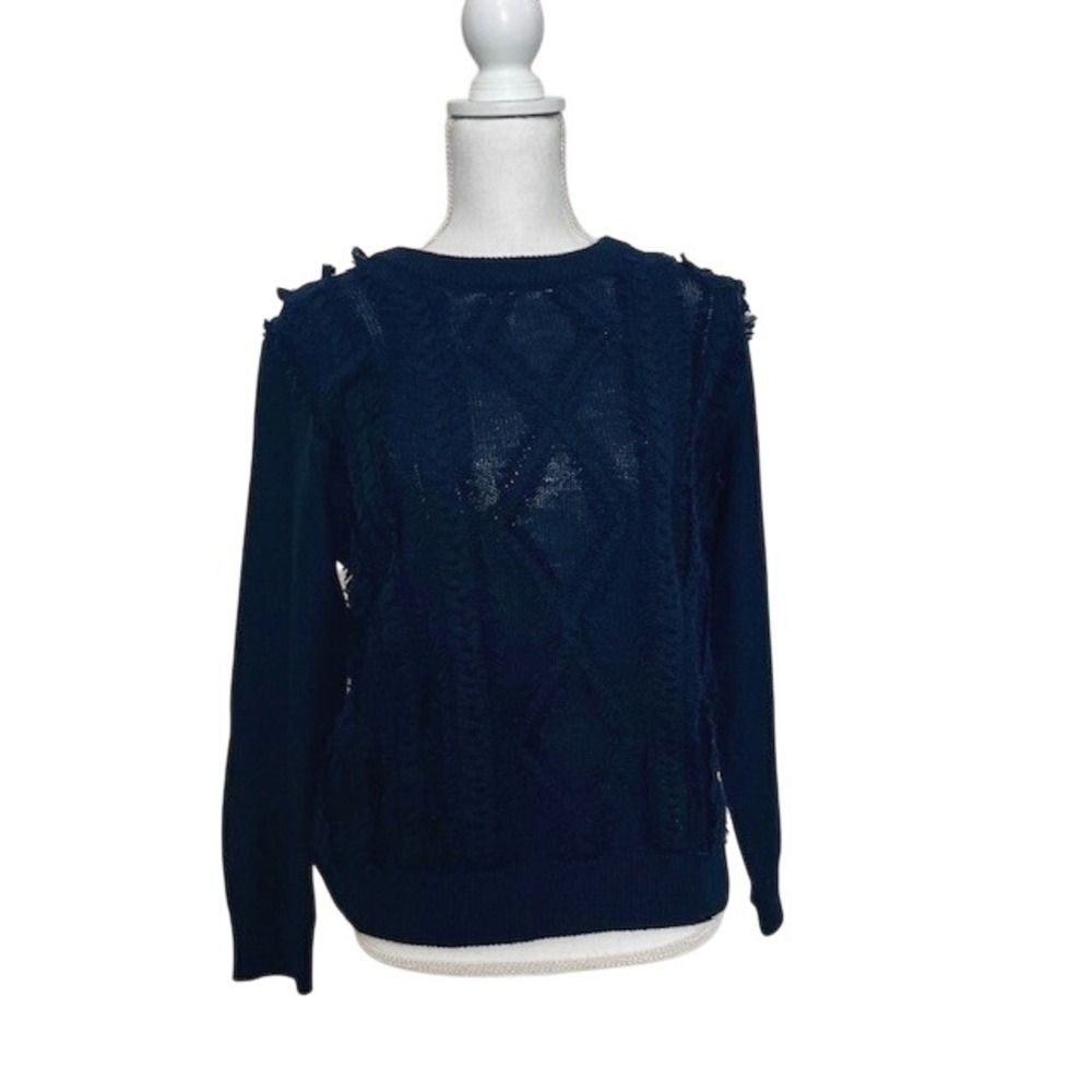 J.Crew 100% Merino Wool Navy Cable Knit Textured Crewneck Sweater Size L
